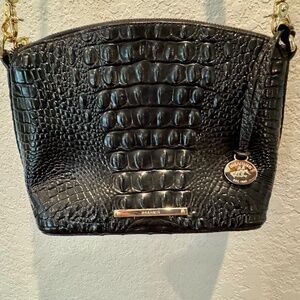 New Brahmin Mini Duxbury Black Melbourne Croc Embossed Leather Crossbody Purse
